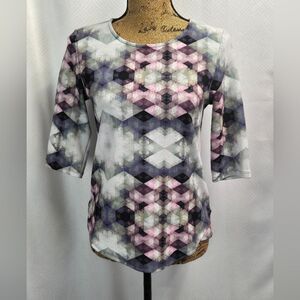 EUC Bar III Geometric 3/4 Sleeve Print Blouse Top Sz M